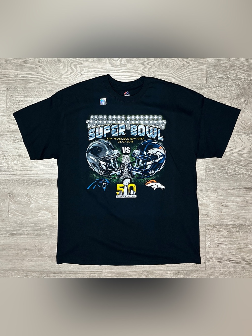 2016 Majestic Super Bowl 50 Panthers vs Broncos Black Mens Graphic Tee